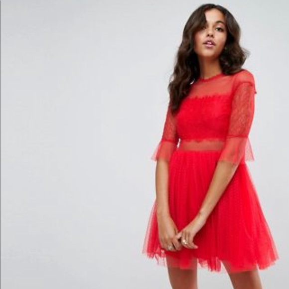 asos red tulle dress